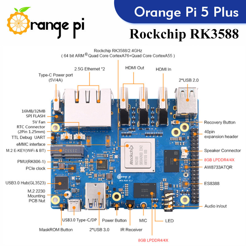Orange Pi 5 Plus シングルボードコンピュータ - Orange Pi 5 Plus 32Gb のレビューと価格